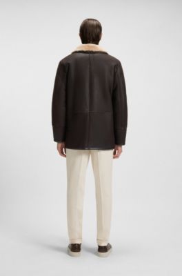 Regular-fit jacket in Italian shearling leather, Dark Brown