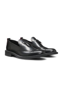 Leather loafers with brogue details, Black