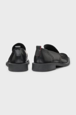 Leather loafers with brogue details, Black