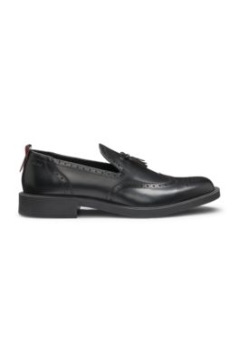 Leather loafers with brogue details, Black