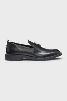 Leather loafers with brogue details, Black