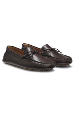 Mokkasiner i l&aelig;der med yders&aring;l, M&oslash;rkebrun