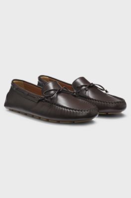 Mocassins en cuir avec semelle ext&eacute;rieure &agrave; picots, Marron fonc&eacute;