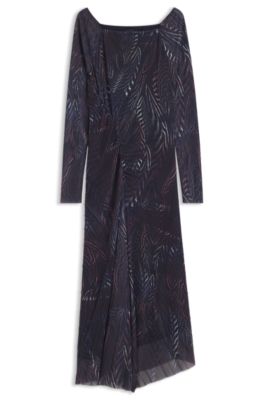 Pliss&eacute;-tulle dress with all-over print, Patterned