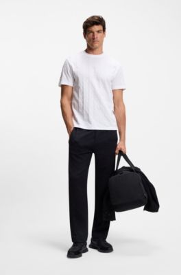 Cotton T-shirt with jacquard pattern, White