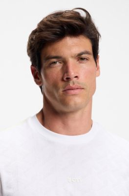 Cotton T-shirt with jacquard pattern, White