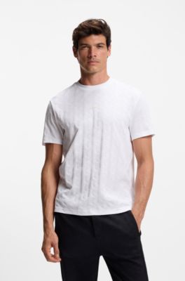 Cotton T-shirt with jacquard pattern, White