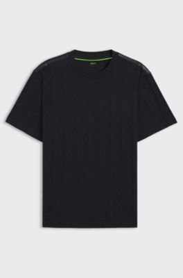Cotton T-shirt with jacquard pattern, Dark Blue