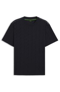 Cotton T-shirt with jacquard pattern, Dark Blue
