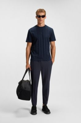 Cotton T-shirt with jacquard pattern, Dark Blue