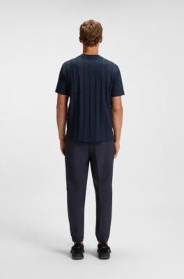 Cotton T-shirt with jacquard pattern, Dark Blue