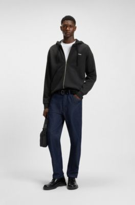 Sweat &agrave; capuche zipp&eacute; en molleton de coton avec logo imprim&eacute;, Noir