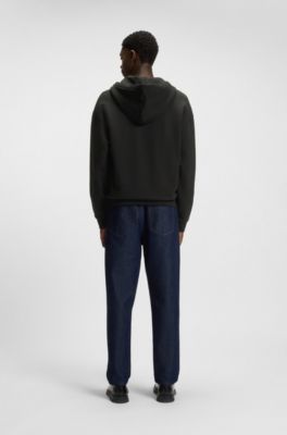 Sweat &agrave; capuche zipp&eacute; en molleton de coton avec logo imprim&eacute;, Noir