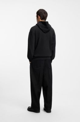 Cotton-terry zip-up hoodie with logo print, Black