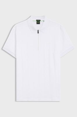 Mercerised-cotton polo shirt with jacquard pattern, White