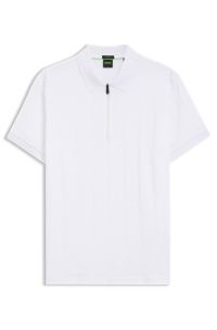 Mercerised-cotton polo shirt with jacquard pattern, White