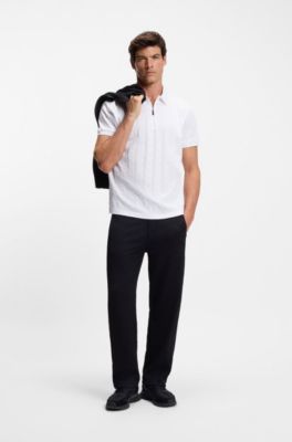 Mercerised-cotton polo shirt with jacquard pattern, White