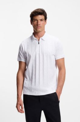 Mercerised-cotton polo shirt with jacquard pattern, White