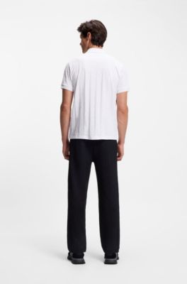 Mercerised-cotton polo shirt with jacquard pattern, White