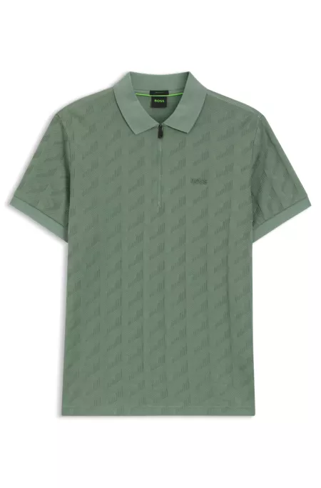 Mercerised-cotton polo shirt with jacquard pattern