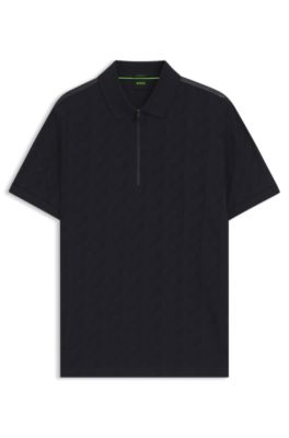 Mercerised-cotton polo shirt with jacquard pattern, Dark Blue