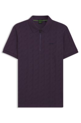 BOSS - Mercerised-cotton polo shirt with jacquard pattern