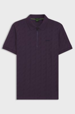Mercerised-cotton polo shirt with jacquard pattern, Purple