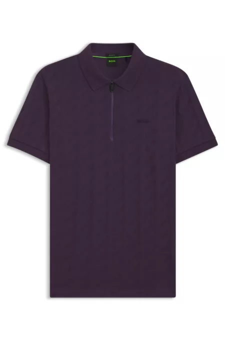 Mercerised-cotton polo shirt with jacquard pattern