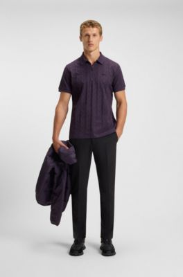 Mercerised-cotton polo shirt with jacquard pattern, Purple