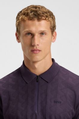 Mercerised-cotton polo shirt with jacquard pattern, Purple