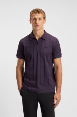 Mercerised-cotton polo shirt with jacquard pattern, Purple
