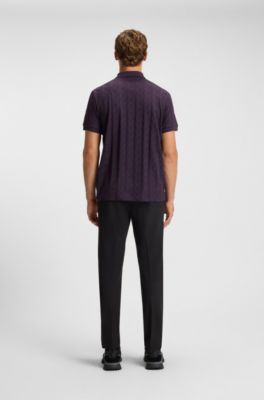 Mercerised-cotton polo shirt with jacquard pattern, Purple