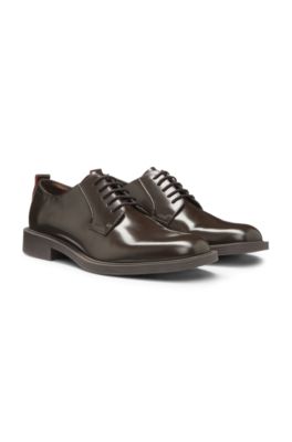 Leather Derby shoes with logo detail, Dark Brown