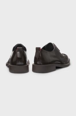 Leather Derby shoes with logo detail, Dark Brown