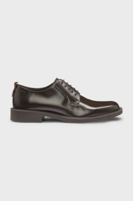 Chaussures derby en cuir avec d&eacute;tail logot&eacute;, Marron fonc&eacute;