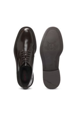 Leather Derby shoes with logo detail, Dark Brown