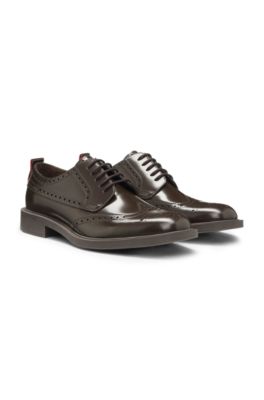 Leather Derby shoes with brogue details, Dark Brown