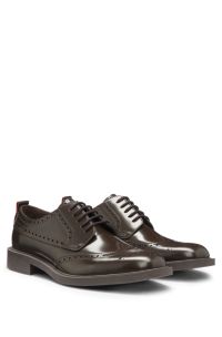 Leather Derby shoes with brogue details, Dark Brown