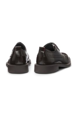 Leather Derby shoes with brogue details, Dark Brown