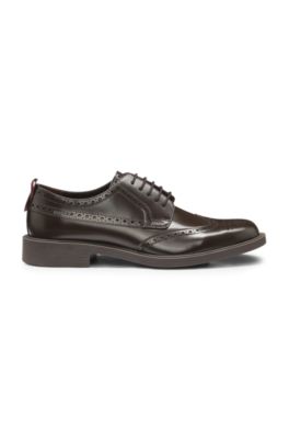 Leather Derby shoes with brogue details, Dark Brown