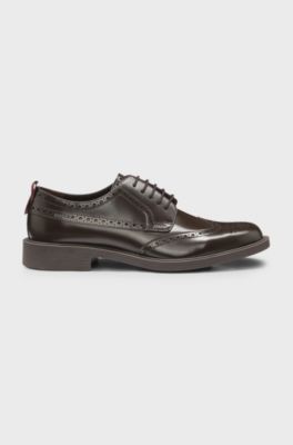 Leather Derby shoes with brogue details, Dark Brown