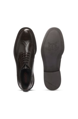 Leather Derby shoes with brogue details, Dark Brown
