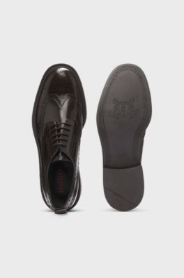 Leather Derby shoes with brogue details, Dark Brown