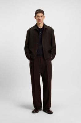 Leather Derby shoes with brogue details, Dark Brown