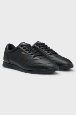Nappa-leather trainers with gold-tone branding, Black