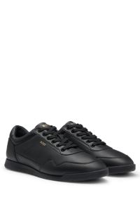Leather trainers with gold-tone logo, Black
