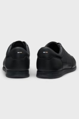Sneakers in pelle e nappa con logo dorato, Nero