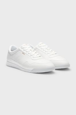 Nappa-leather trainers with gold-tone branding, White