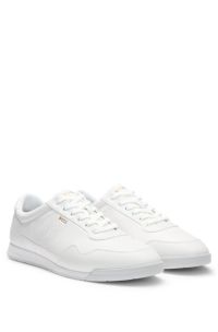 Leather trainers with gold-tone logo, White