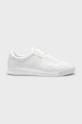 Nappa-leather trainers with gold-tone branding, White